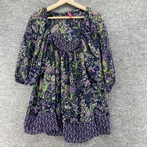 Pure Energy Dress Women S Small Blue Floral Shift Short Square Neck Long Sleeve